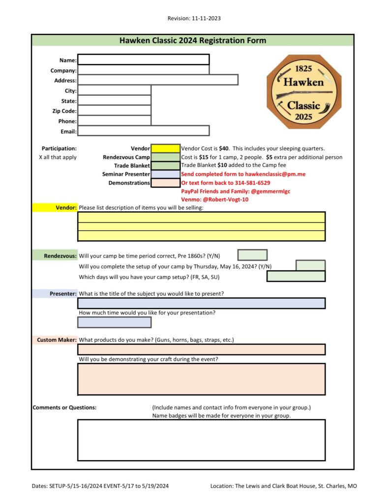 Hawken Classic 2024 Registration Gemmer Muzzleloading Gun Club